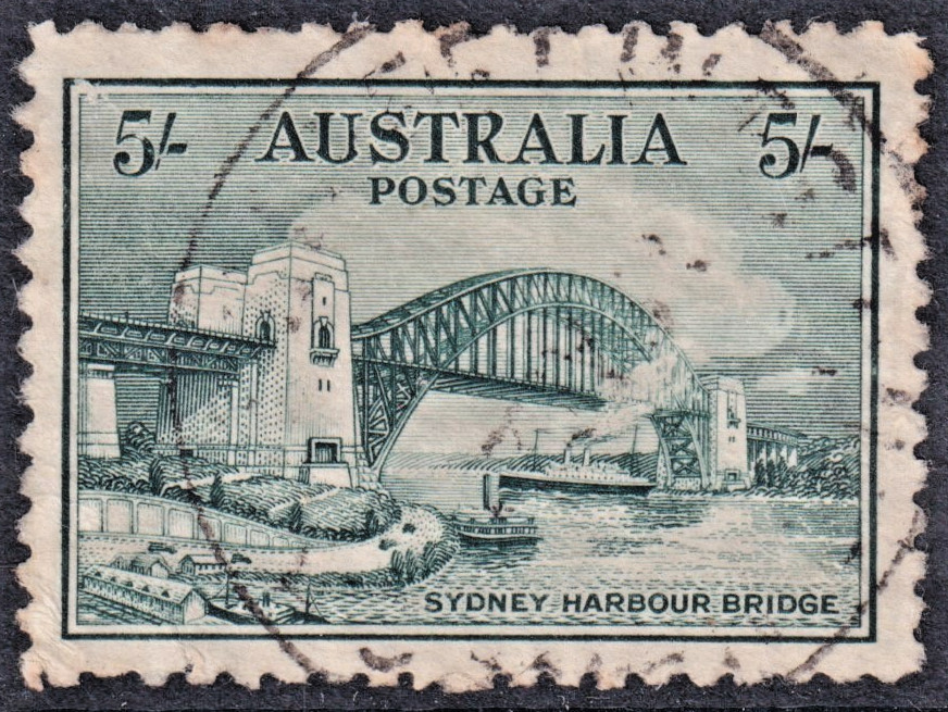 5/- Blue-Green SYDNEY HARBOUR BRIDGE *COMMERCIALLY USED* SG 143 (CV $500)