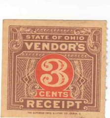 Ohio Prepaid Sales Tax Stamps – 1935 – 3c Vendor Receipt – Superior Litho