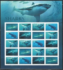 2017 USPS SHEET OF 100 FIRST CLASS LETTER STAMPS SHARKS