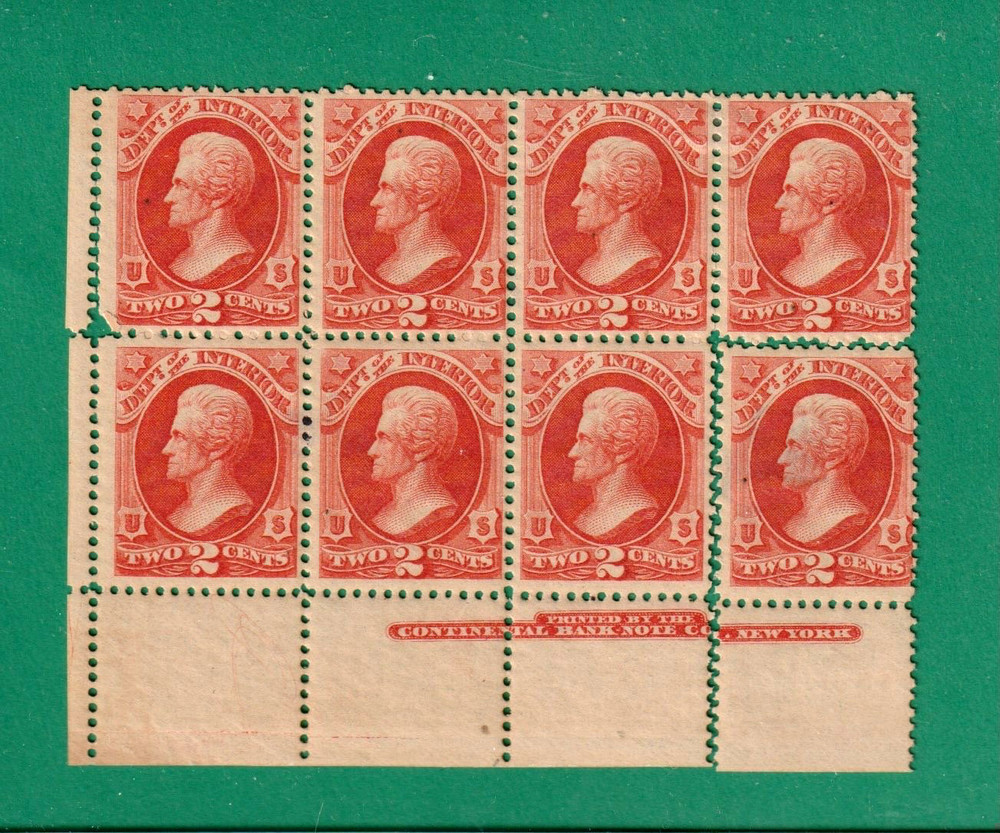 USA# O16 (Early Official Block of 8- dept.of Interior) stamps