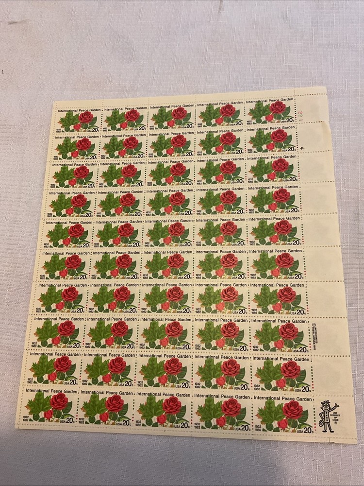 U.S.-(-1980’s-)-INTERNATIONAL PEACE GARDEN ,20c.-lot of 1-FULL SHEET MNH