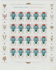 USPS Lunar New Year-Year of the Ox Sheet of 20 Peel and Stick stamps