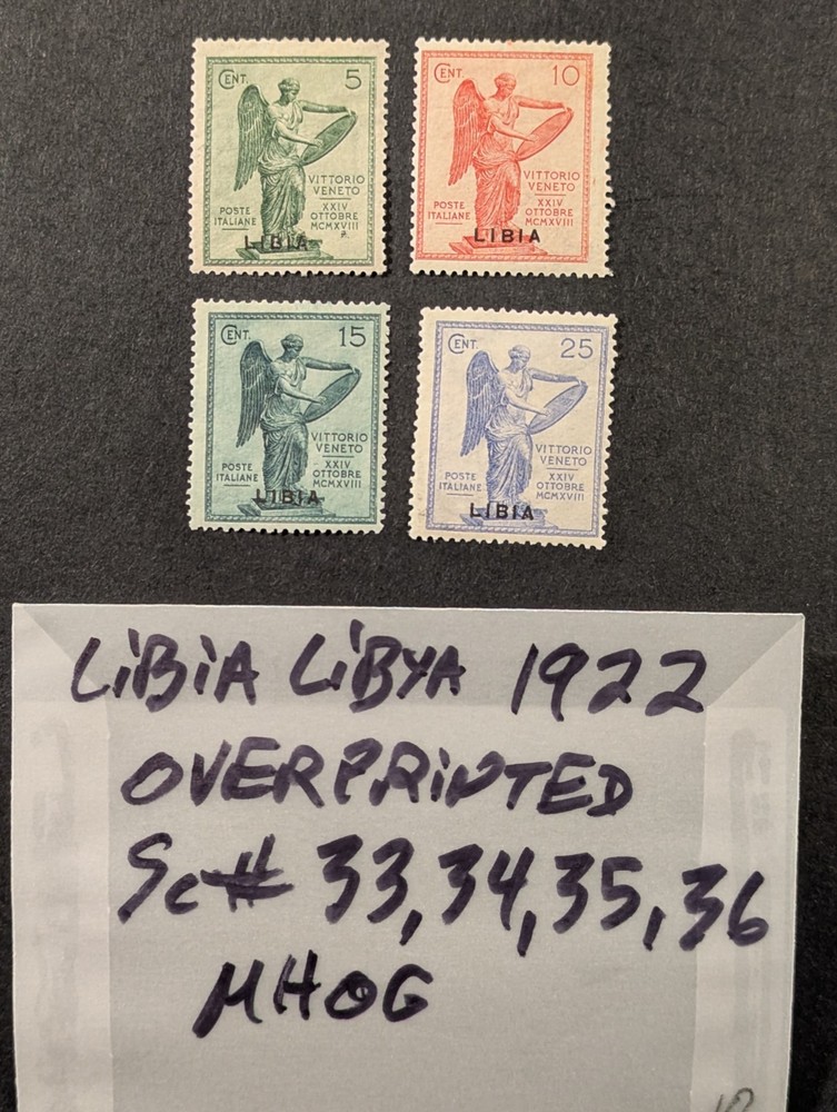 LIBIA LIBYA 1922 OVERPRINTED Sc# 33, 34, 35, 36 MINT HINGED Original Gum