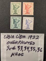 LIBIA LIBYA 1922 OVERPRINTED Sc# 33, 34, 35, 36 MINT HINGED Original Gum