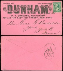 1888 NY CDS, DUNHAM Grand Square Upright PIANOS Advert Cover, CONKLING Mfr. #213