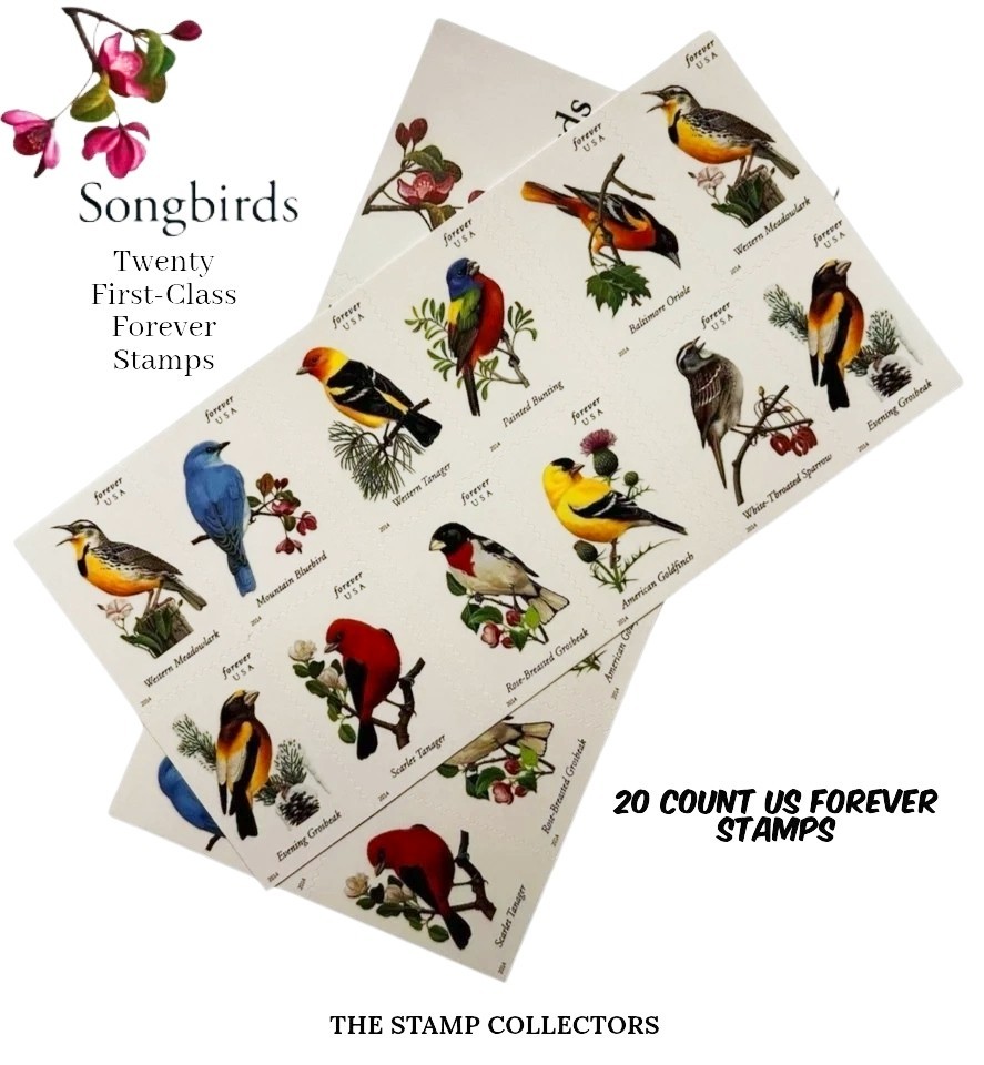 20 Songbirds US Forever Postage Stamps, Songbirds USPS Forever Postal Stamps