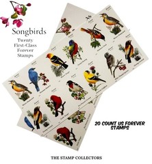 20 Songbirds US Forever Postage Stamps, Songbirds USPS Forever Postal Stamps