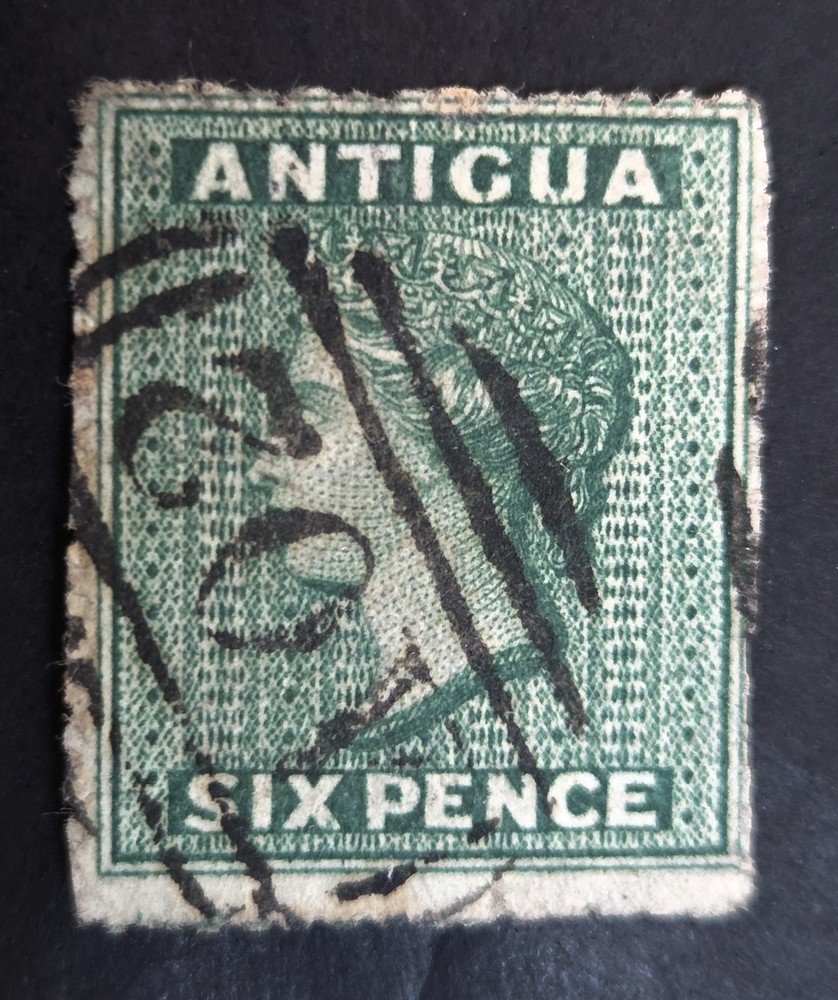 ANTIGUA 1863 RARE 6d Rough Perf 14-16 Upright WMK Very Fine Used. €300. SG8a.