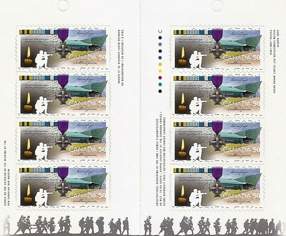 CANADA War Museum MILITARY CROSS eight postage stamps MNH peel and stick